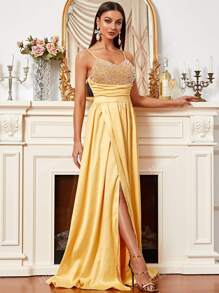 Missord Sequin Ruched Wrap Hem Cami Floor Dress