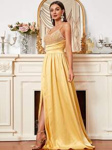 Missord Sequin Ruched Wrap Hem Cami Floor Dress