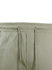 Manfinity Homme Men Drawstring Waist Slant Pocket Pants Tapered Slacks Plain Olive Green Going Out, Fall - Mint Green - View 4