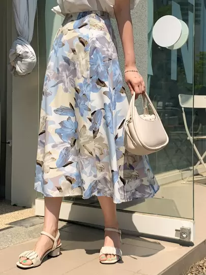 DAZY 高腰印花喇叭裙