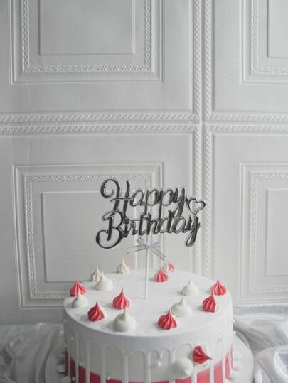 1 件生日派对字母装饰蛋糕顶饰，简约塑料心形和字母装饰蛋糕顶部装饰，适合生日派对