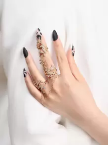 Anillo de dedo con diseño de hoja ajustable, de moda y único - Amarillo Oro - Ver 3