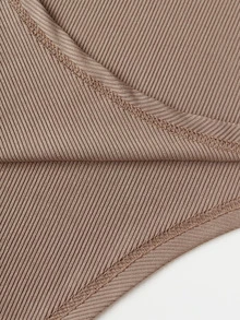 SHEIN Unity Letter Graphic Contrast Collar Rib Knit Bodysuit - Camel - View 7