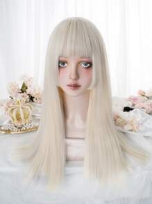 Tóc giả tổng hợp dài thẳng có tóc mái - Vàng - Xem 1