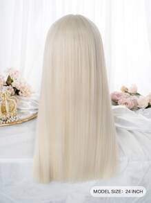 Tóc giả tổng hợp dài thẳng có tóc mái - Vàng - Xem 2