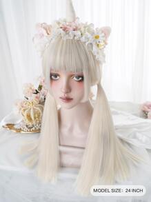 Tóc giả tổng hợp dài thẳng có tóc mái - Vàng - Xem 5