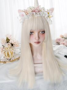 Tóc giả tổng hợp dài thẳng có tóc mái - Vàng - Xem 4