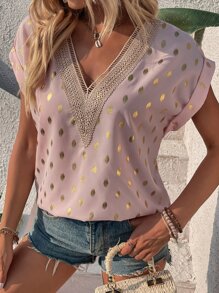 SHEIN Clasi Blusa panel con encaje - Rosa Pálido - Ver 1
