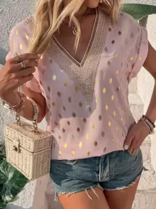 SHEIN Clasi Blusa panel con encaje - Rosa Pálido - Ver 4