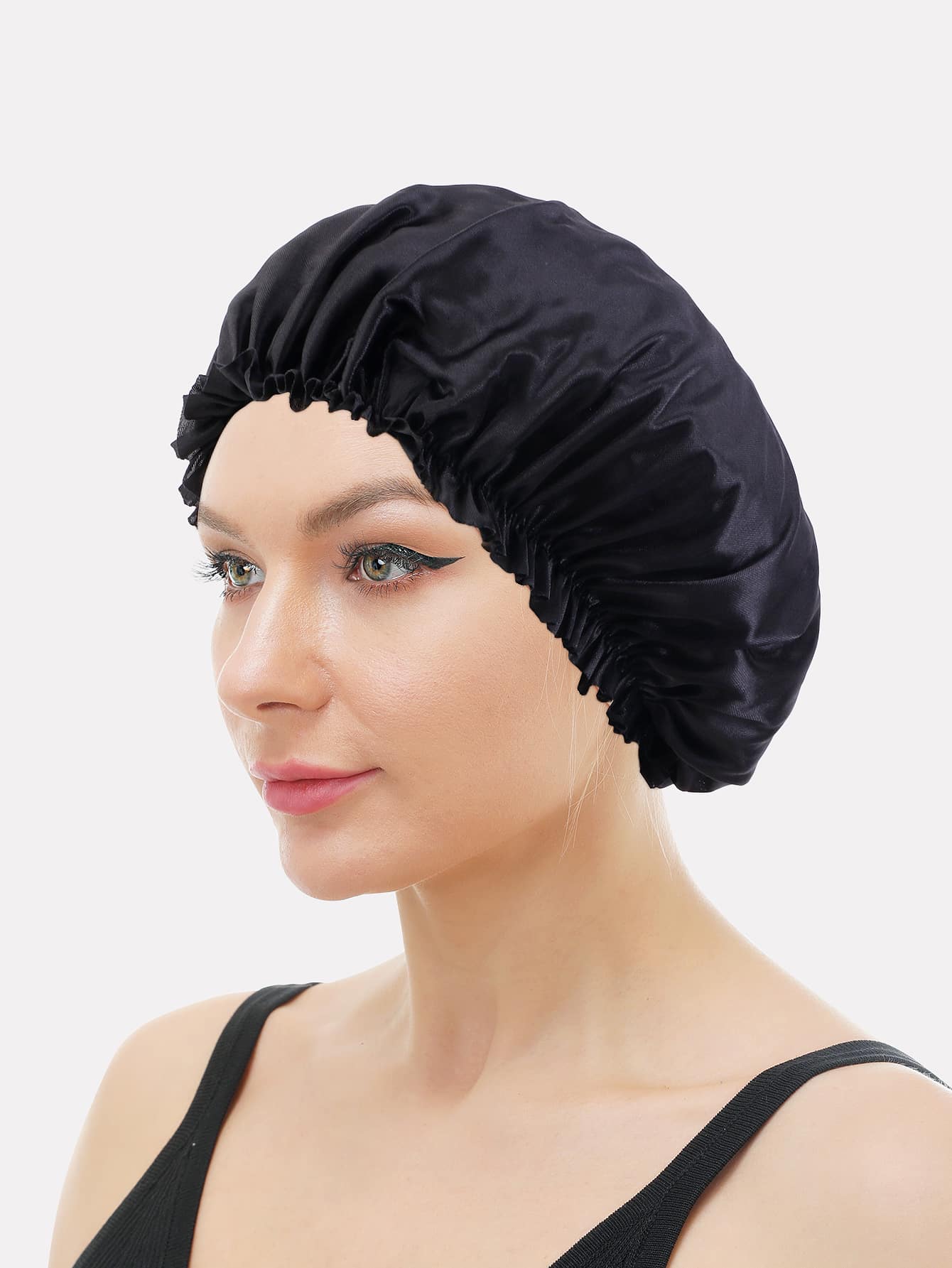 仿真絲花邊圓帽 - 黑色 - 查看 1