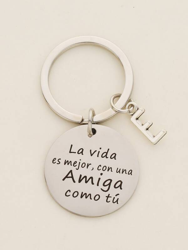 標語圖案圓形和字母墜飾鑰匙圈