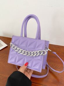 Mini Quilted Chain Decor Square Bag - Mauve Purple - View 1