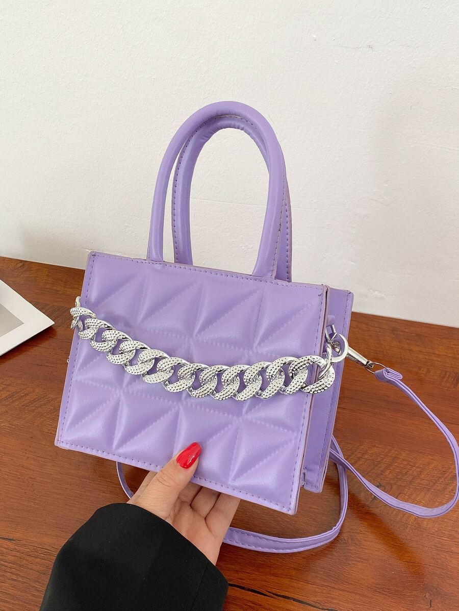 Mini Quilted Chain Decor Square Bag - Mauve Purple - View 1