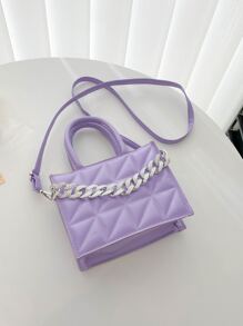 Mini Quilted Chain Decor Square Bag - Mauve Purple - View 2