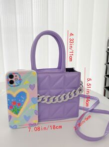 Mini Quilted Chain Decor Square Bag - Mauve Purple - View 4