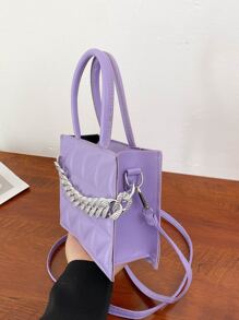 Mini Quilted Chain Decor Square Bag - Mauve Purple - View 5