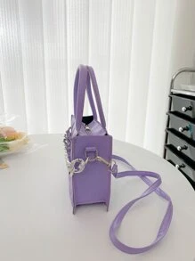 Mini Quilted Chain Decor Square Bag - Mauve Purple - View 7