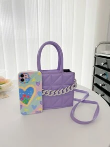 Mini Quilted Chain Decor Square Bag - Mauve Purple - View 8