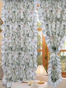 花朵印花荷葉邊單片窗簾 - 彩色 - 查看 8