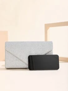 Bolso cuadrado con purpurina y cadena con solapa, bolso de novia perfecto para eventos de bodas, bailes y fiestas - Plateado - Ver 4