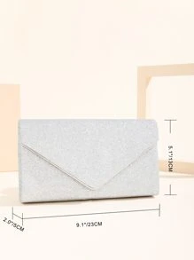 Bolso cuadrado con purpurina y cadena con solapa, bolso de novia perfecto para eventos de bodas, bailes y fiestas - Plateado - Ver 5