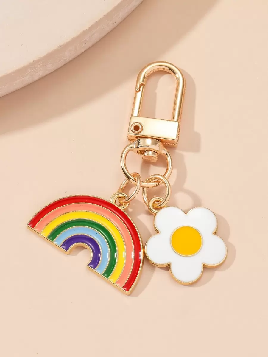 Flower & Rainbow Decor Bag Charm Keychain Car Pendant Phone Ornament Bag Accessories Gifts Valentine'S Day Stylish For Teen Girls Women College Students Teacher White-Collar Workers Rookies & White-Collar Workers Gift Accessories Decor Car Accessories Women Key Chain Charms Cute Keychain School Supplies Teacher Gifts Back To School Teacher Accessories