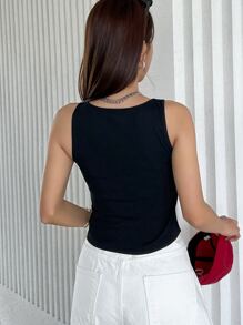 DAZY Camiseta Sin Mangas Con Recorte En El Frente - Negro - Ver 3