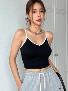 DAZY Top de tirantes unido en contraste - Negro - Ver 5