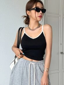 DAZY Top de tirantes unido en contraste - Negro - Ver 8