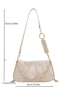 CONTAINEVERY حقيبة سلسلة مورية مجعدة كلاسيكية للحمل، حقيبة سلينج بتصميم سحابة أنيقة مع مقبض سلسلة وحزام قابل للفصل (بيج)، للنساء والموظفات والمعلمات، مناسبة للأعمال والتنقل والمكتب والأعياد والعطلات الصيفية