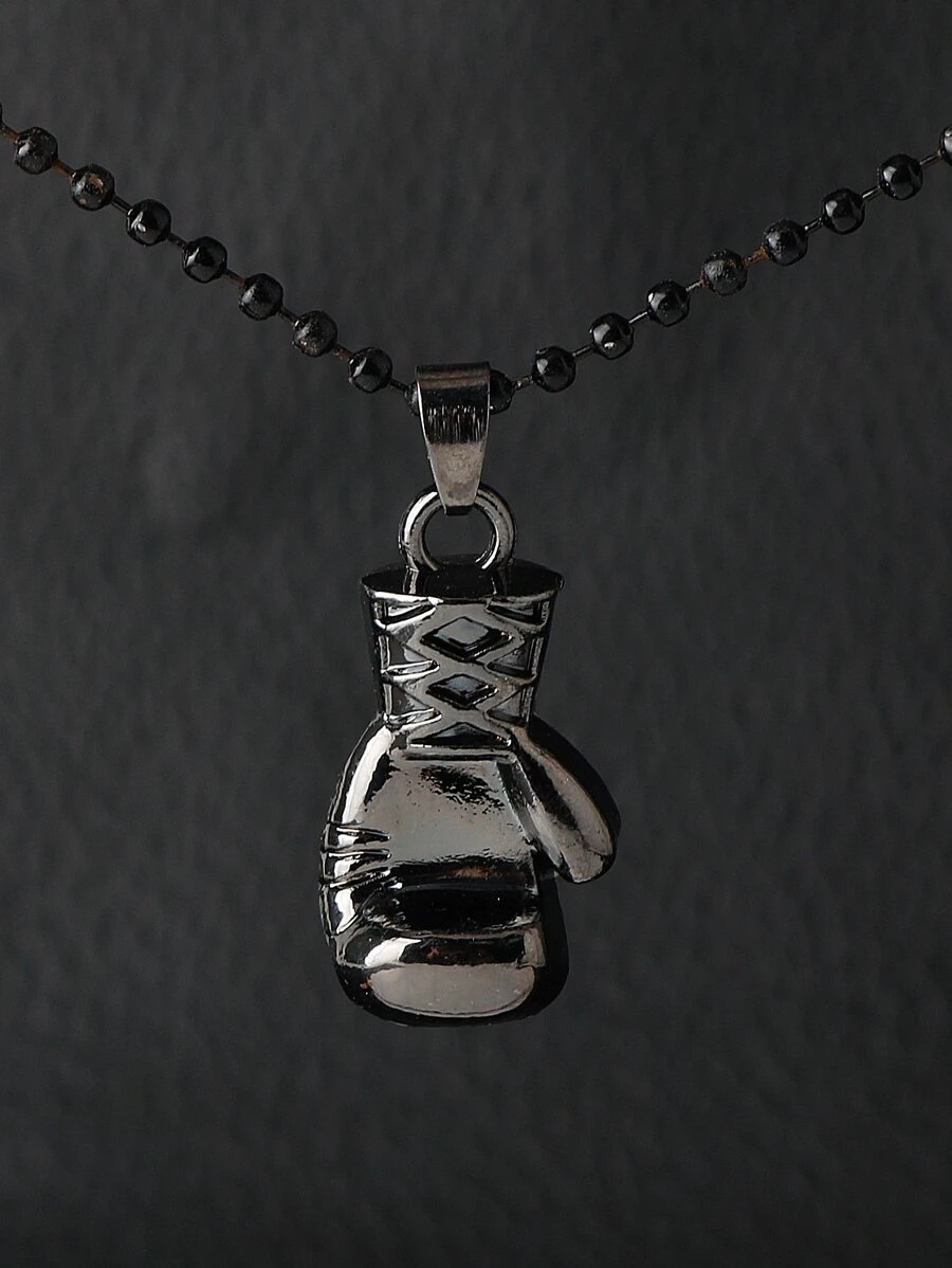 時尚流行男士拳擊手套吊墜項鍊合金，適合珠寶禮物和時尚外觀 - 黑色 - 查看 1