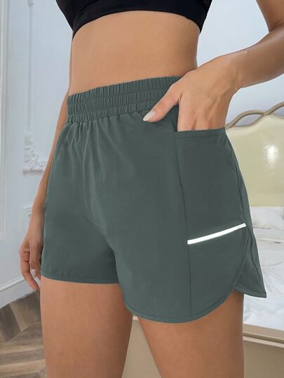 Elastic Waist Sports Shorts With Phone Pocket