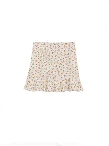 Ditsy Floral Ruffle Hem Skirt - White - View 2