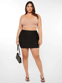 SHEIN BASICS Plus High Waist Bodycon Skirt - Black - View 3