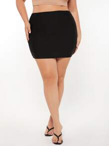 SHEIN BASICS Plus High Waist Bodycon Skirt - Black - View 6