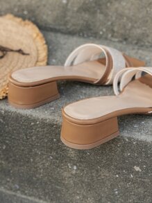 Chunky Heeled Mule Sandals - Apricot - View 2