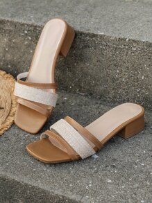 Chunky Heeled Mule Sandals - Apricot - View 6