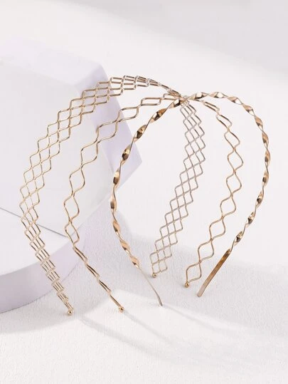 3 piezas Diadema con diseño de torsión hueco, tocado dorado, diadema, aros para el cabello, accesorios para el cabello, accesorios para la cabeza