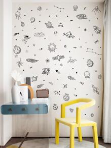 Miếng dán tường họa tiết không gian hoạt hình, nhãn dán, decal dán tường, decal vinyl trang trí nhà cửa, vật dụng trang trí mùa xuân làm mới ngôi nhà của bạn, miếng dán trang trí Rama - màu đen - Xem 1