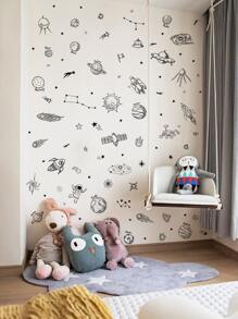 Miếng dán tường họa tiết không gian hoạt hình, nhãn dán, decal dán tường, decal vinyl trang trí nhà cửa, vật dụng trang trí mùa xuân làm mới ngôi nhà của bạn, miếng dán trang trí Rama - màu đen - Xem 3