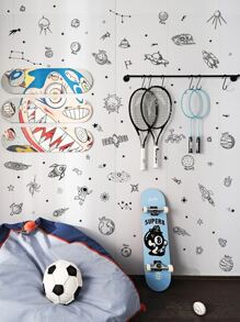 Miếng dán tường họa tiết không gian hoạt hình, nhãn dán, decal dán tường, decal vinyl trang trí nhà cửa, vật dụng trang trí mùa xuân làm mới ngôi nhà của bạn, miếng dán trang trí Rama - màu đen - Xem 4