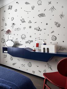 Miếng dán tường họa tiết không gian hoạt hình, nhãn dán, decal dán tường, decal vinyl trang trí nhà cửa, vật dụng trang trí mùa xuân làm mới ngôi nhà của bạn, miếng dán trang trí Rama - màu đen - Xem 5