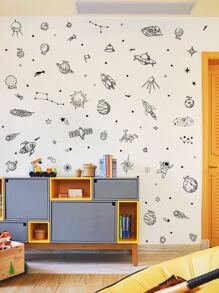 Miếng dán tường họa tiết không gian hoạt hình, nhãn dán, decal dán tường, decal vinyl trang trí nhà cửa, vật dụng trang trí mùa xuân làm mới ngôi nhà của bạn, miếng dán trang trí Rama - màu đen - Xem 6