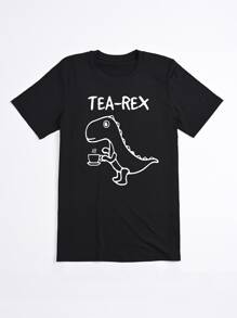 SHEIN LUNE Plus Letter & Dinosaur Print Tee - Black - View 5