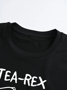 SHEIN LUNE Plus Letter & Dinosaur Print Tee - Black - View 6