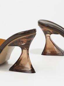 8.5cm Square Toe Brown High Heel Transparent Mule Sandals, Asymmetric Heel Acrylic Open Toe Slides, Summer New Styles For Daily Wear/Beach Party Women Shoes - Brown - View 3