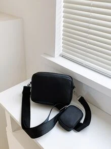 Bolso bandolera multifuncional para estudiantes, bolso casual, bolso de hombro de cuero PU de unicolor retro, bolso de mensajero, bolso de hombro para ir al trabajo, bolsa de gimnasio con monedero pequeño, bolsa de viaje esencial de estilo retro, bolsa esencial para el Día de San Valentín y vacaciones, bolsa bandolera para camping, pegatina, vuelta al colegio en invierno, regalo del Día de San Valentín, bolsa de vacaciones de estilo retro, bolsa negra, bolsa de regalo, bolsa bandolera, bolsa de primavera de estilo retro, útiles escolares, bolso lateral para hombres, mini bolso - Negro - Ver 4