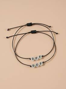 2 gói vòng đeo tay trang trí hạt bảng chữ cái phát sáng trong bóng tối - màu đen - Xem 4