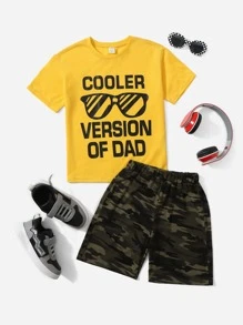 SHEIN Bộ hai mảnh Trai Ngụy trang Slogan Giải trí - Màu vàng - Xem 1