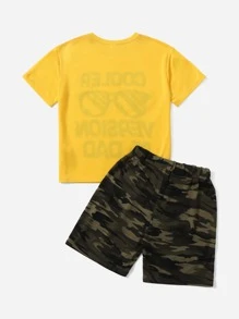 SHEIN Bộ hai mảnh Trai Ngụy trang Slogan Giải trí - Màu vàng - Xem 2